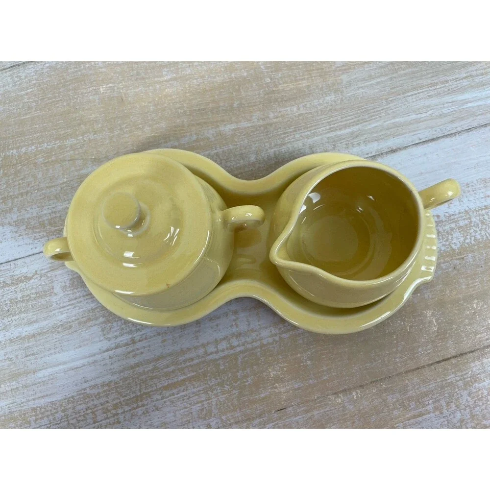 FIESTA Homer Laughlin Light Yellow Cream and Sugar Set W/Tray
